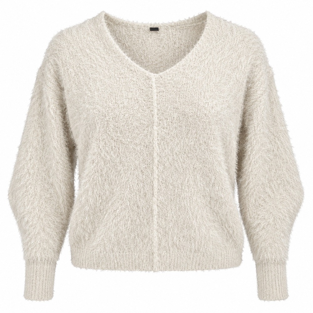 Free People Sweater XS Ivory Eyelash Knit Fuzzy Cropped v Neck Sweater Relaxed